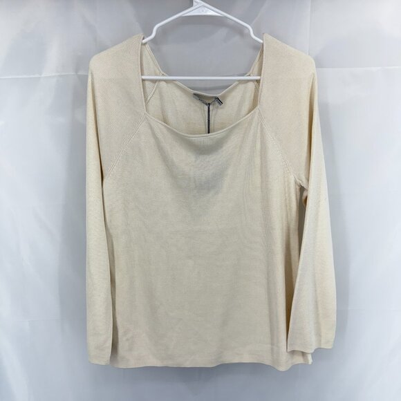 MM Lafleur Women XXL Joy Top Cream Long Sleeve Silk Jersey Knit Wide Neck Shirt - Picture 3 of 9